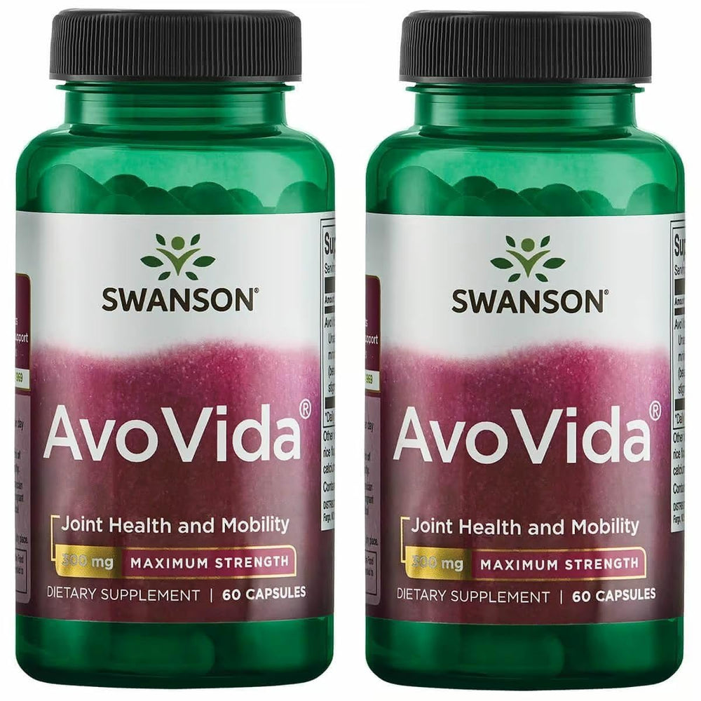 Swanson AvoVida bottle image highlighting avocado-soybean unsaponifiables for joint support
