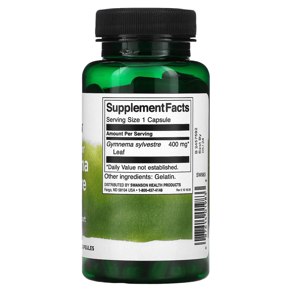 Swanson Gymnema Sylvestre label highlighting traditional Ayurvedic herb