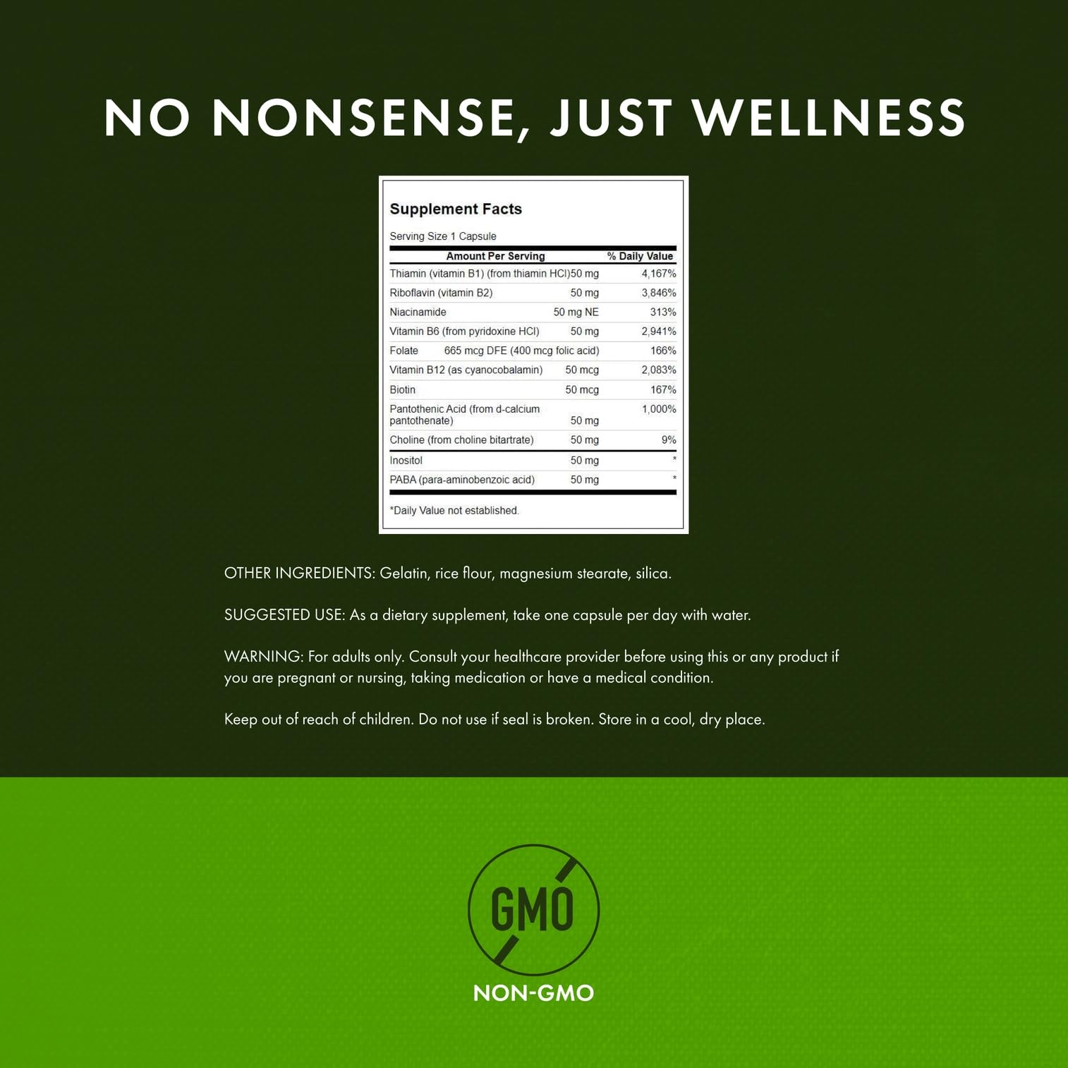 Swanson B-50 Balance capsules closeup highlighting B vitamin blend
