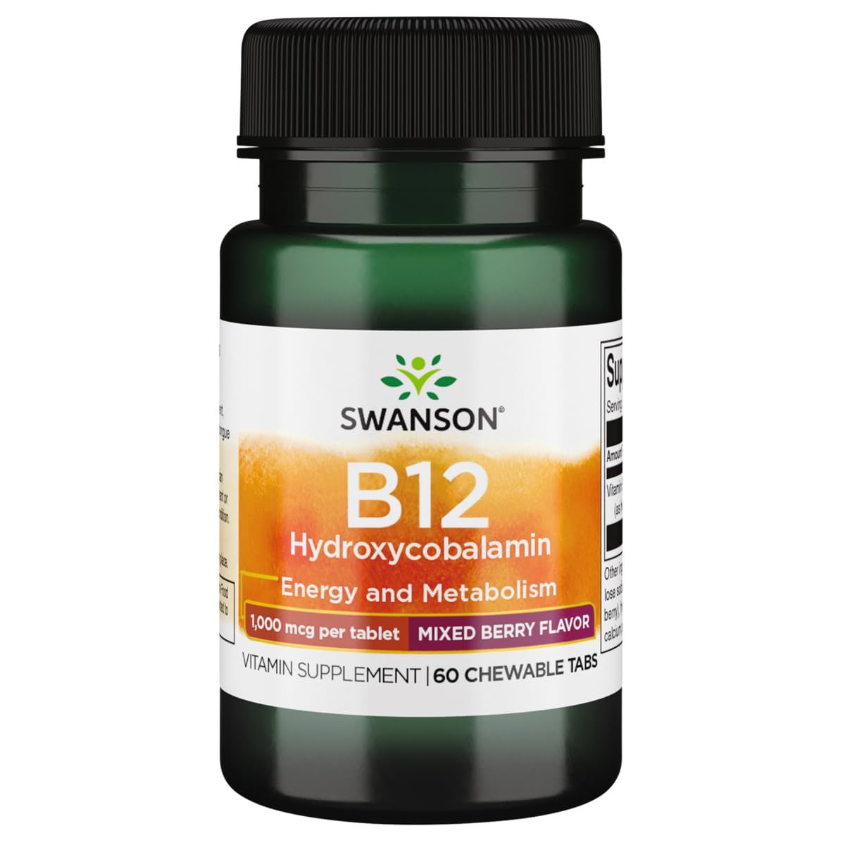 Swanson B-12 bottle front view, daily use