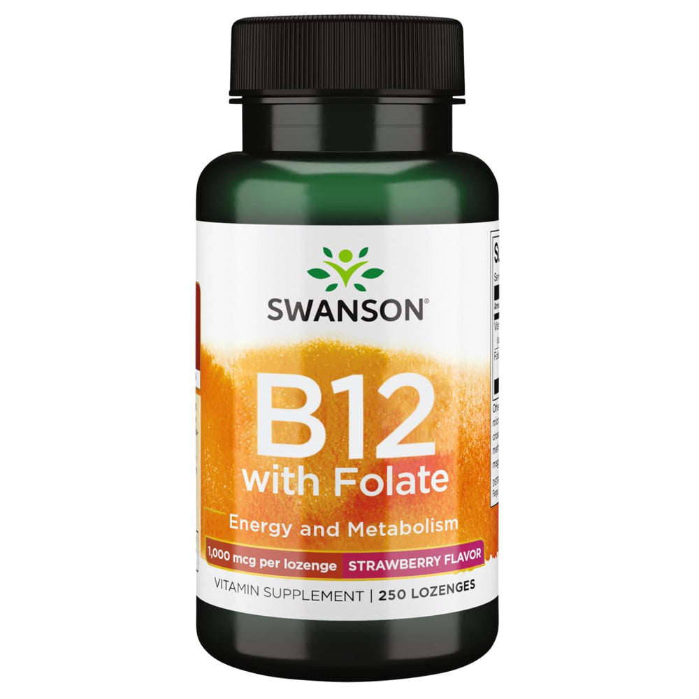 Swanson Vitamin B-12 lozenges bottle supports daily energy metabolism and nervous system health.