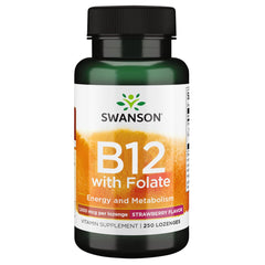 Swanson Vitamin B-12 lozenges bottle supports daily energy metabolism and nervous system health.