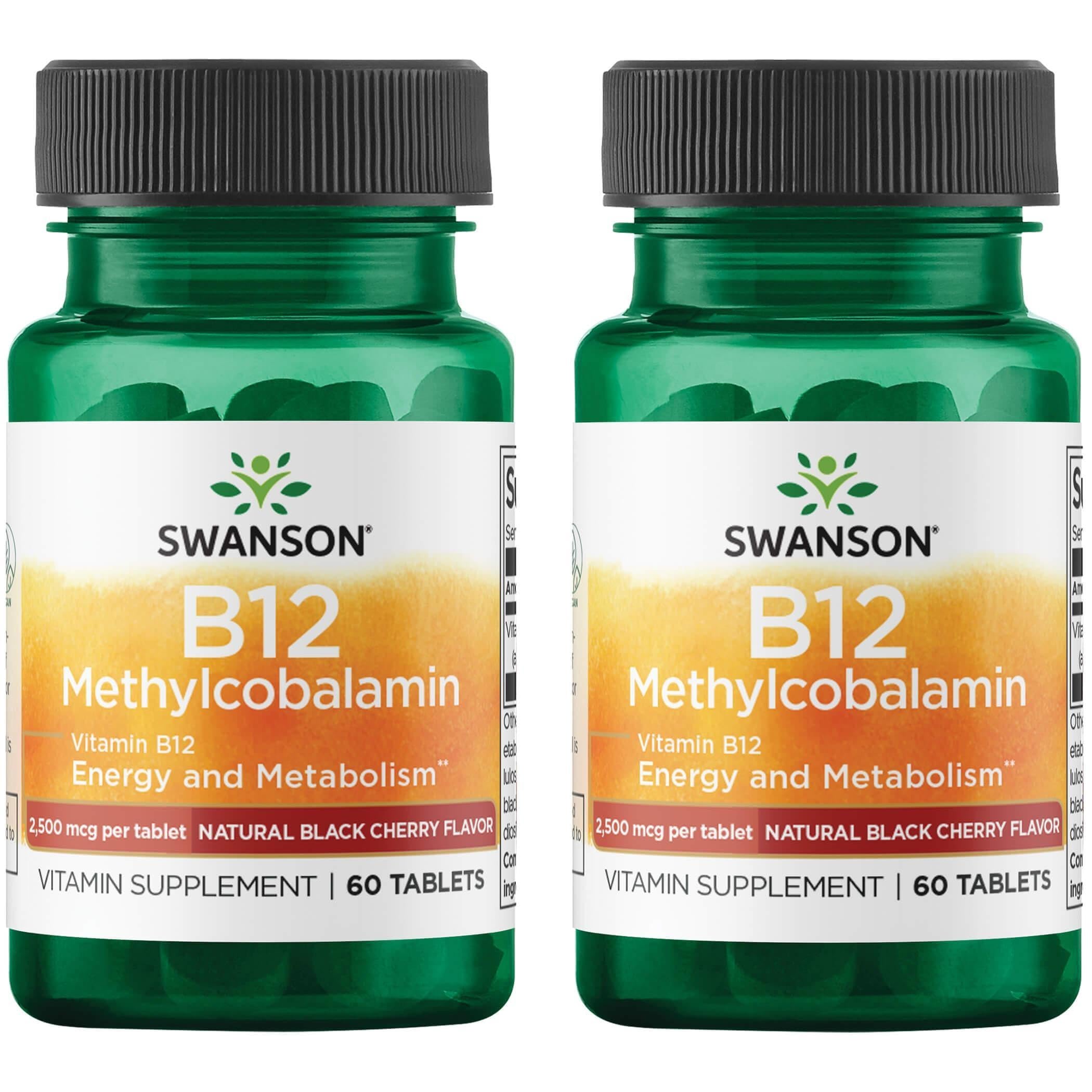 Swanson B12 methylcobalamin cherry-flavored bottle for energy support and nervous system health