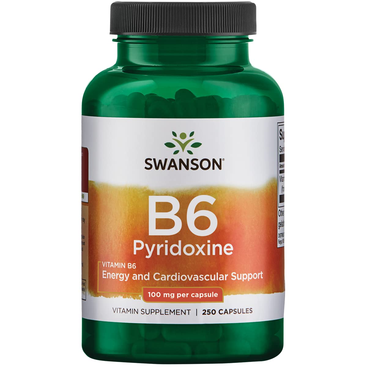Swanson B6 Pyridoxine bottle for daily energy and heart health support