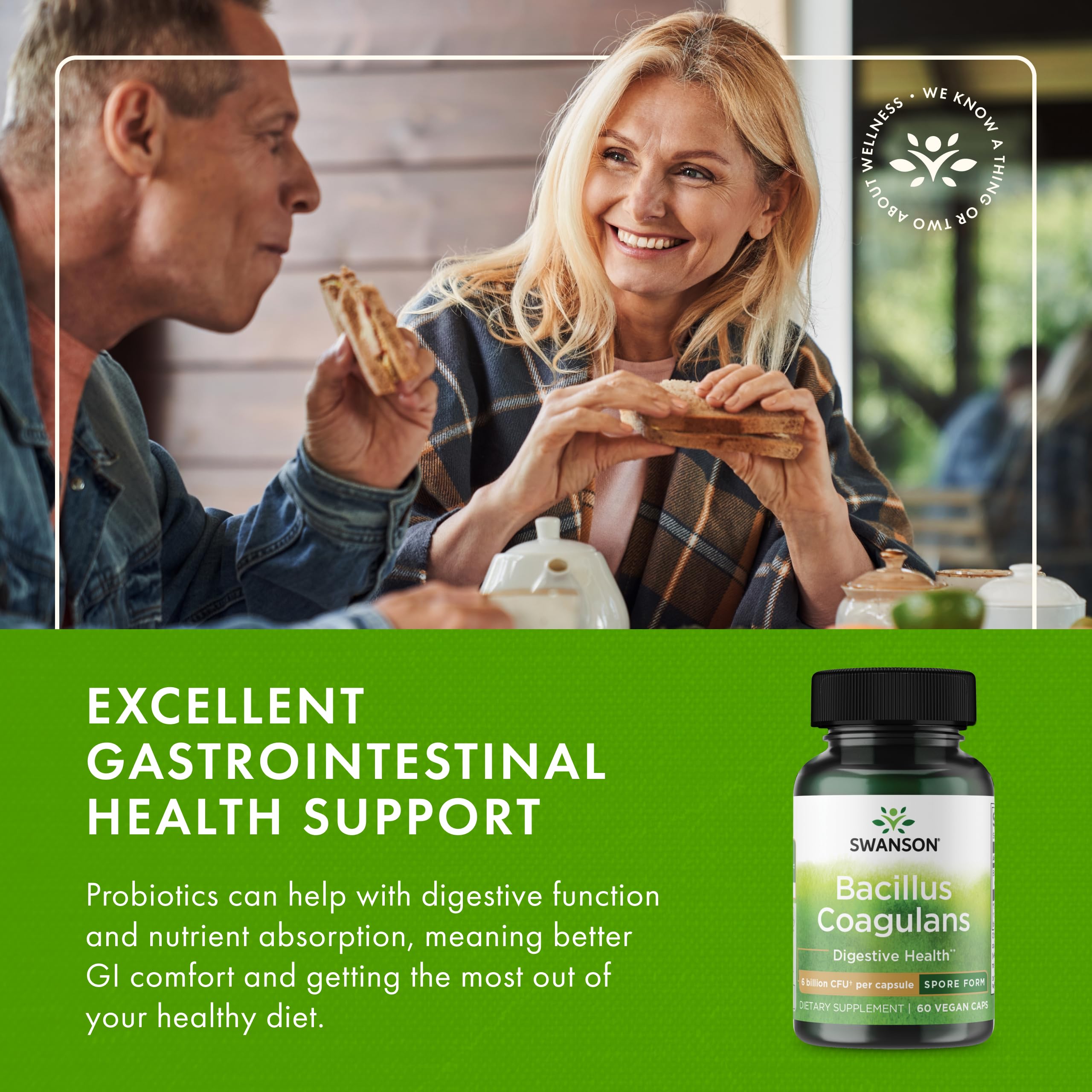 Swanson Bacillus Coagulans gut-health graphic suggesting balance benefits