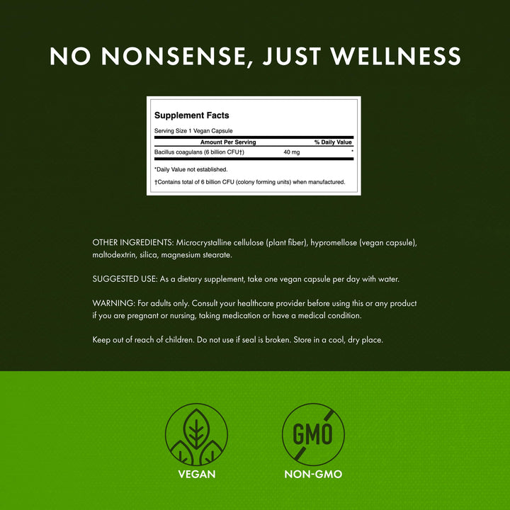 Swanson Bacillus Coagulans label detail with dosage information