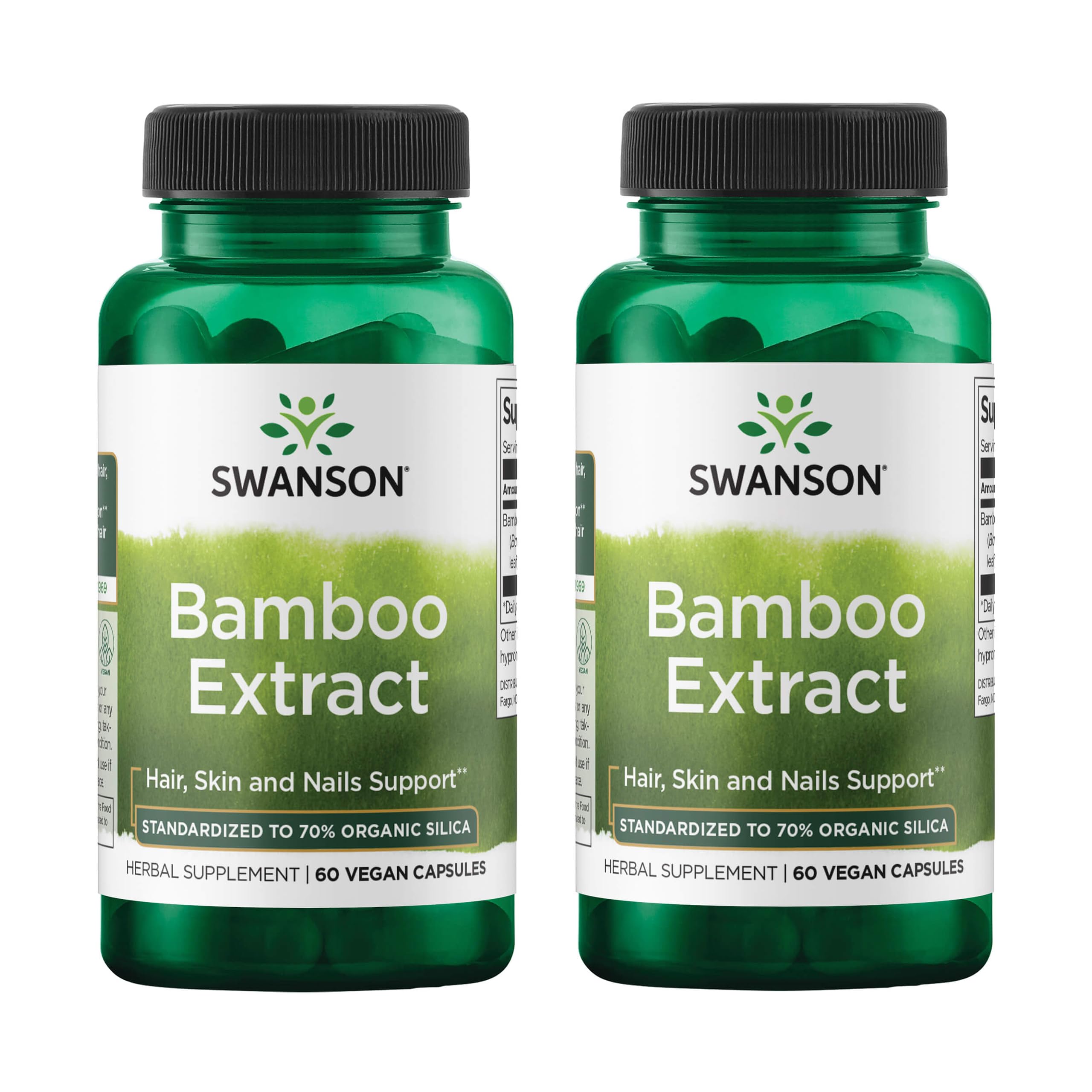 Swanson Bamboo Extract capsules support hair, skin and nails.