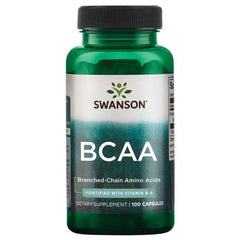 Swanson BCAA bottle cap close-up with label detail for dosing
