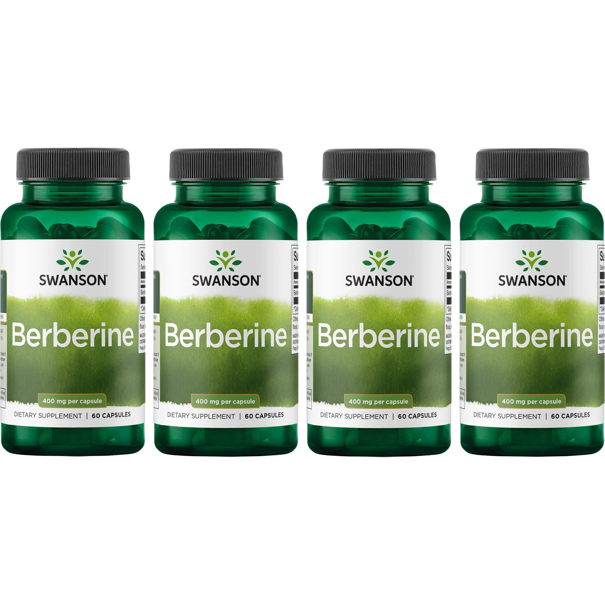 Swanson Berberine 400 mg bottle front displaying label for wellness support.