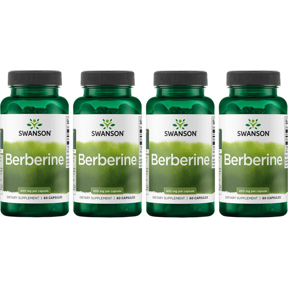 Swanson Berberine 400 mg bottle front displaying label for wellness support.