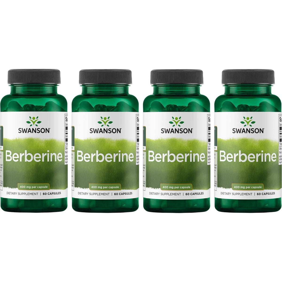Swanson Berberine 400 mg bottle front displaying label for wellness support.