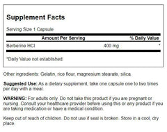 Swanson Berberine capsules closeup highlighting 400 mg dose for metabolic support.