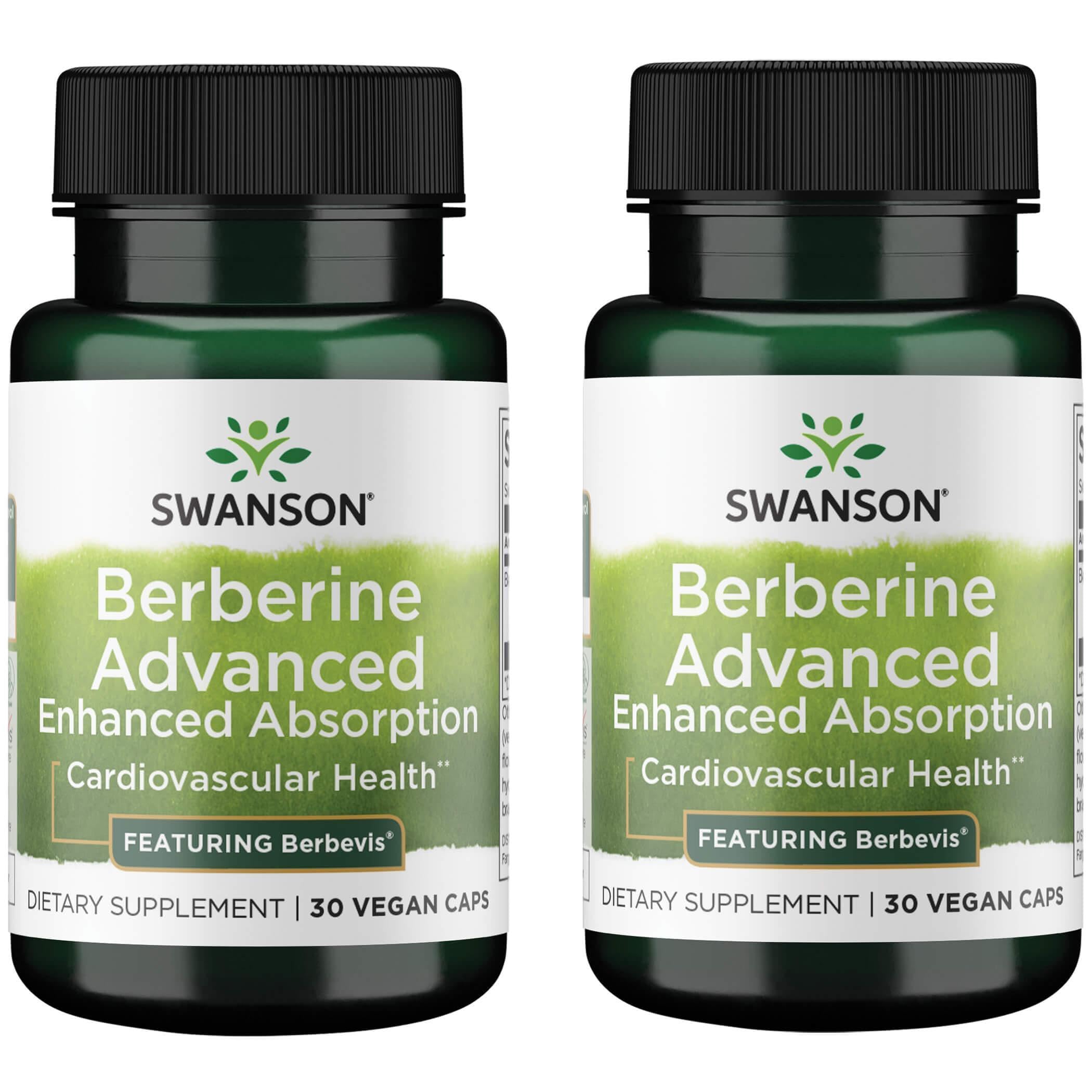 Swanson Berberine Advanced Absorption bottle highlights Berbevis 550 mg for enhanced uptake.