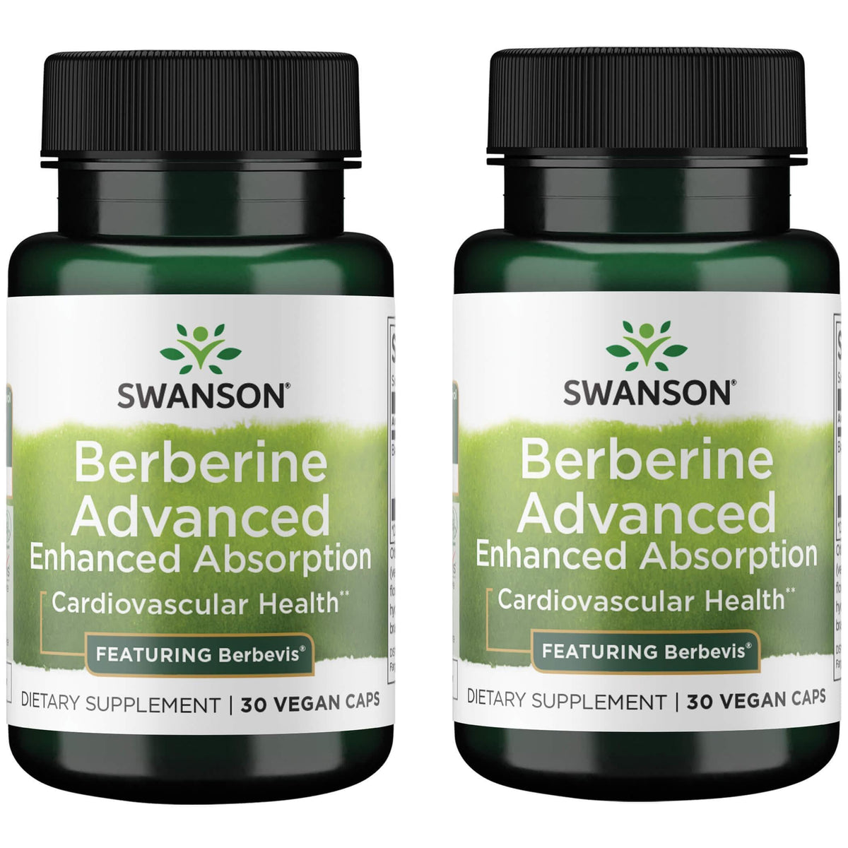 Swanson Berberine Advanced Absorption bottle highlights Berbevis 550 mg for enhanced uptake.