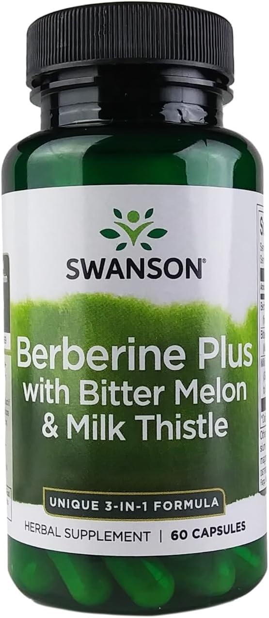 Swanson Berberine Plus bottle label for daily wellness with 60 capsules