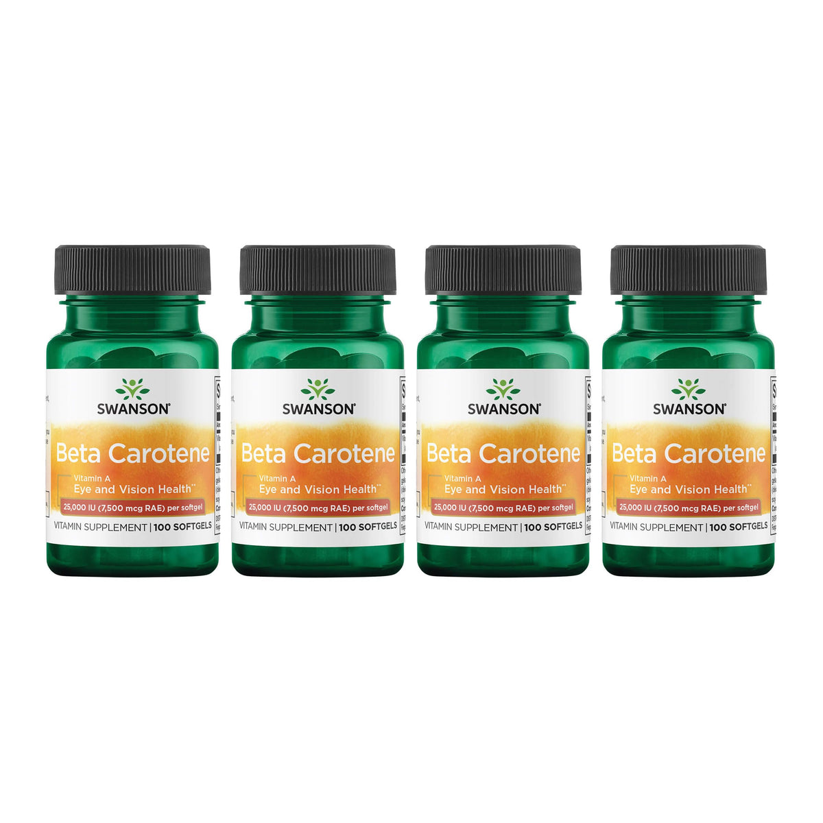 Swanson Beta-Carotene bottle label showing eye health support and antioxidant protection.