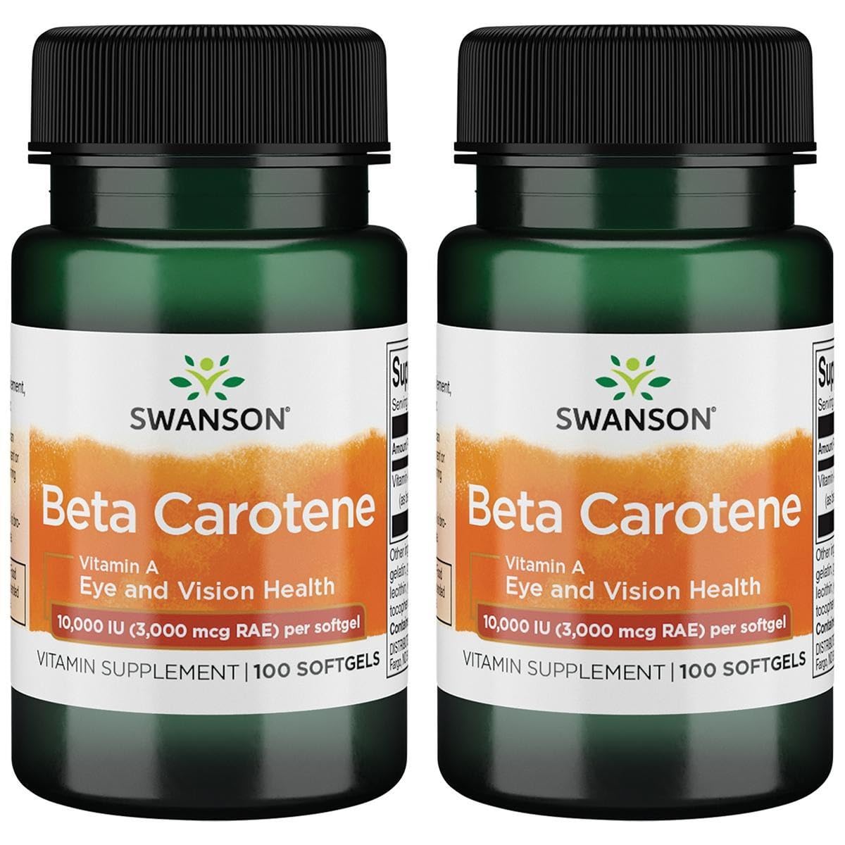 Swanson Beta-Carotene bottle capsules for eye health and immune support.
