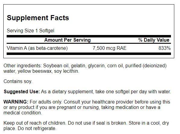 Swanson Beta-Carotene capsules close-up for daily immune and eye wellness.