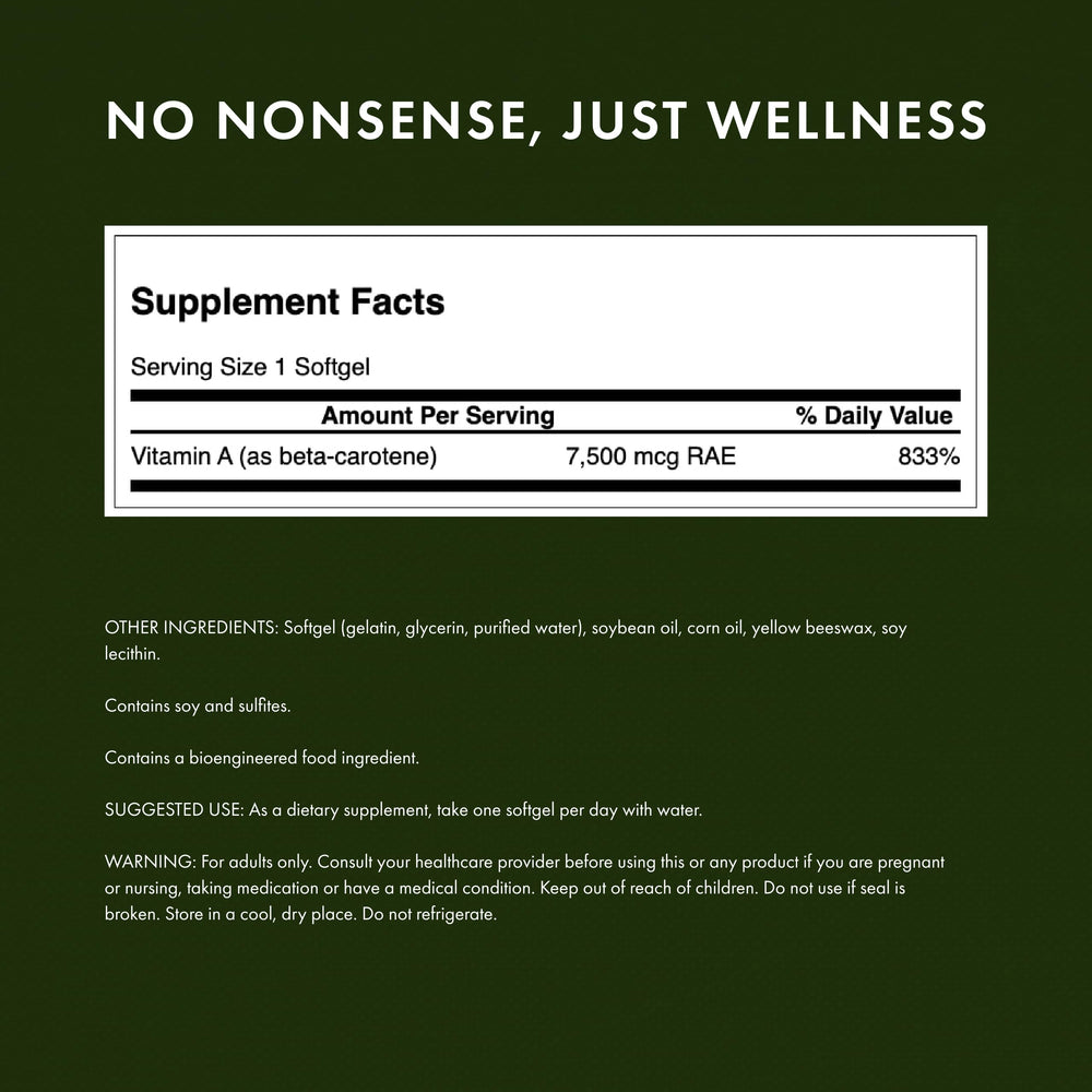 Swanson Beta-Carotene label closeup highlighting pro-vitamin A benefits for vision