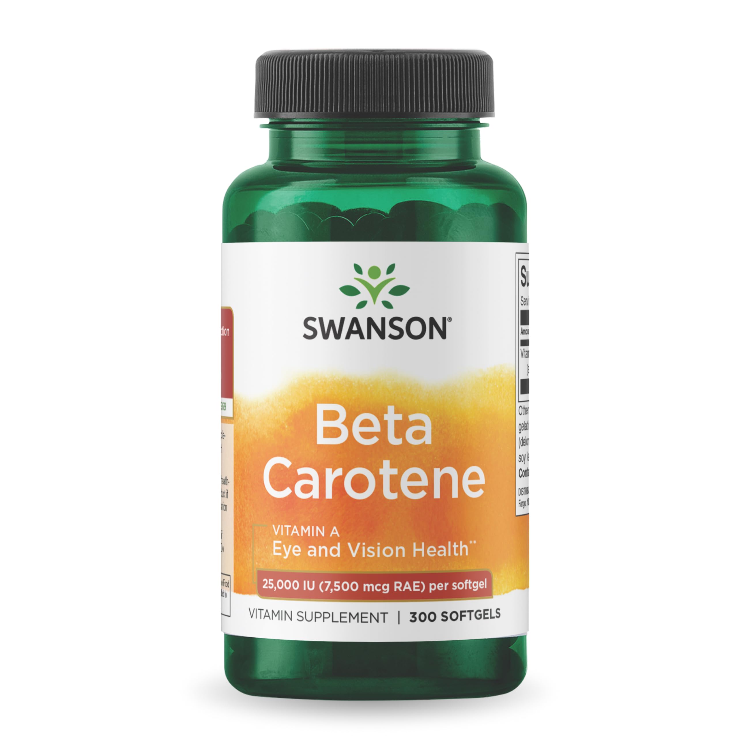 Swanson Beta-Carotene softgels bottle illustrating antioxidant support for skin and eyes