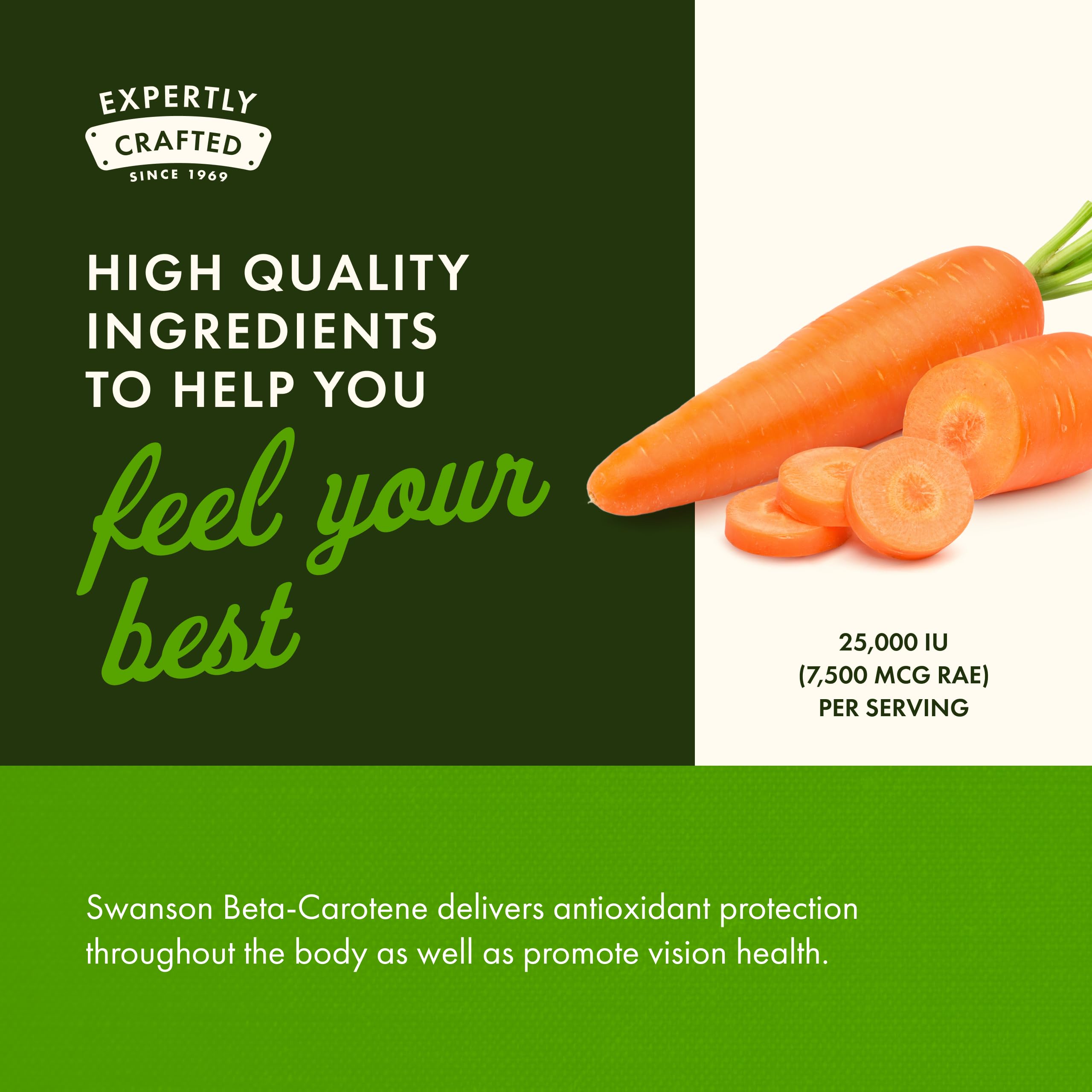 Swanson Beta-Carotene tablet stack representing consistent daily supplementation.