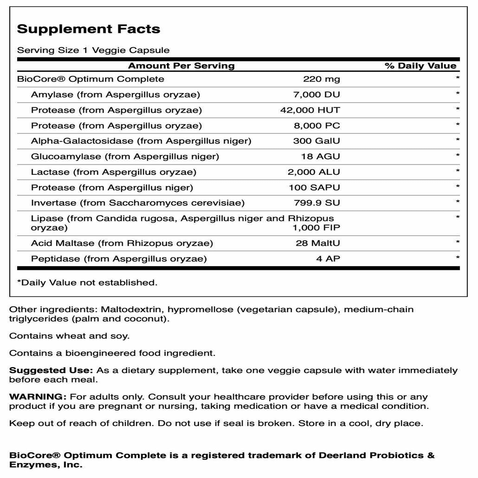 Swanson Biocore Optimum enzymes bottle pour showing easy-to-take capsules.