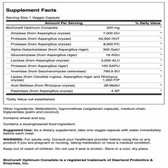 Swanson Biocore Optimum enzymes bottle pour showing easy-to-take capsules.