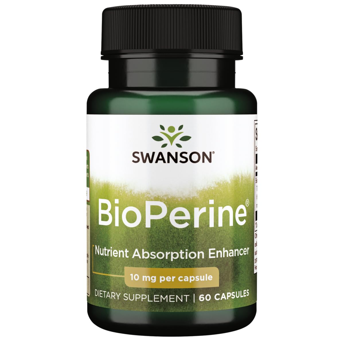 Swanson Bioperine bottle pour enables easy daily capsule use for nutrient support.