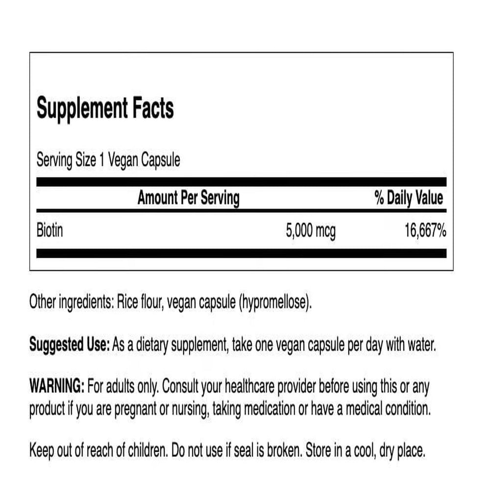 Swanson Biotin capsules closeup for daily supplementation