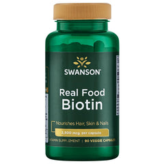 Swanson Biotin bottle cap image showing vegan gluten-free B7 support for hair and nails