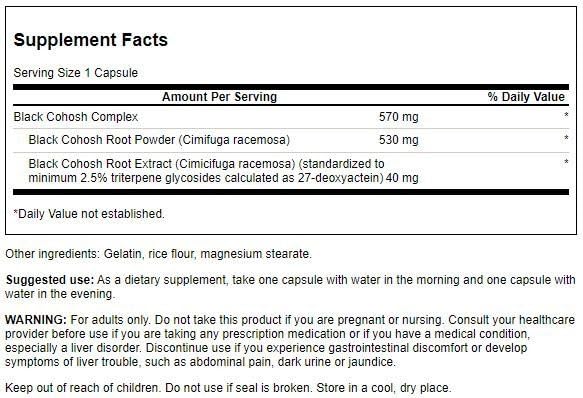 Swanson Black Cohosh capsules highlight standardized triterpene glycosides for daily balance