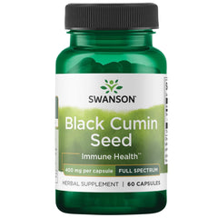 Swanson Black Cumin Seed 400 mg bottle for daily immune and respiratory support.