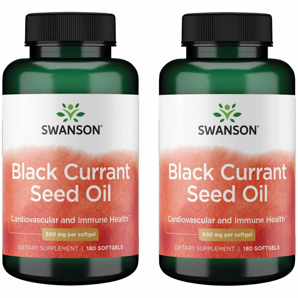 Swanson Black Currant Seed Oil bottle on a shelf for daily wellness.