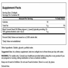 Swanson Black Currant Seed Oil softgels close-up for convenient daily use.