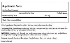 Swanson Black Raspberry bottle label highlights flavonoids and vitamin C for everyday wellness.