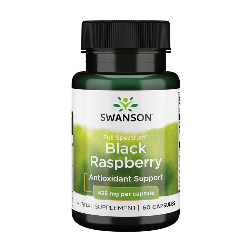 Swanson Black Raspberry capsules front view for daily wellness support.