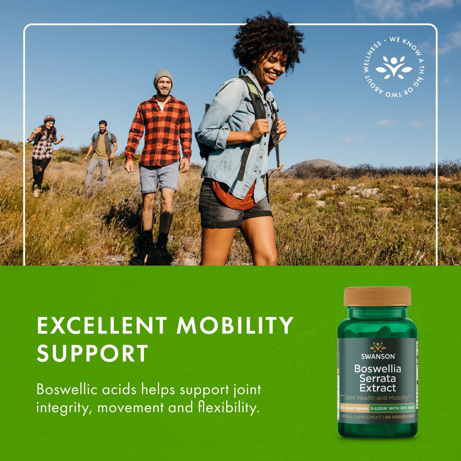 Swanson Boswellia bottle on shelf suggests trusted everyday wellness product.