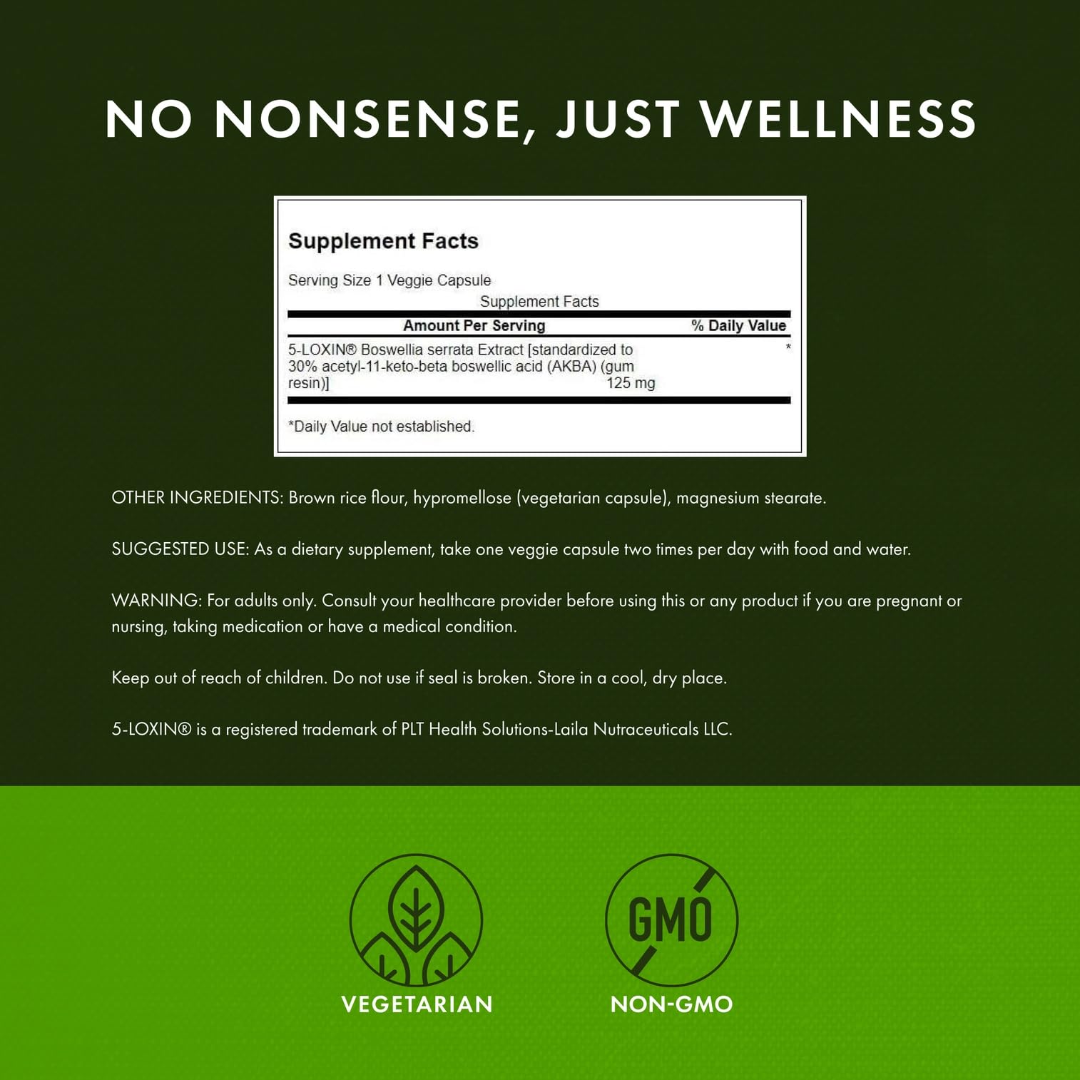Swanson Boswellia capsules pack visuals emphasize vegan capsules for plant-based daily use.
