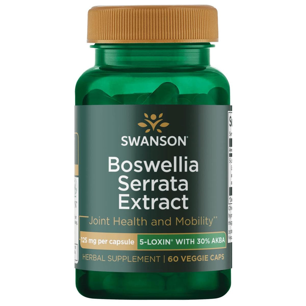 Swanson Boswellia Serrata extract bottle with capsules may support joint mobility.