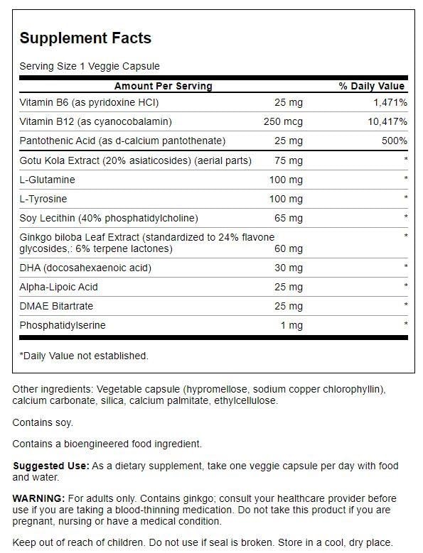 Close-up of Swanson Brain Essentials capsules illustrating compact, easy-to-take daily supplement.