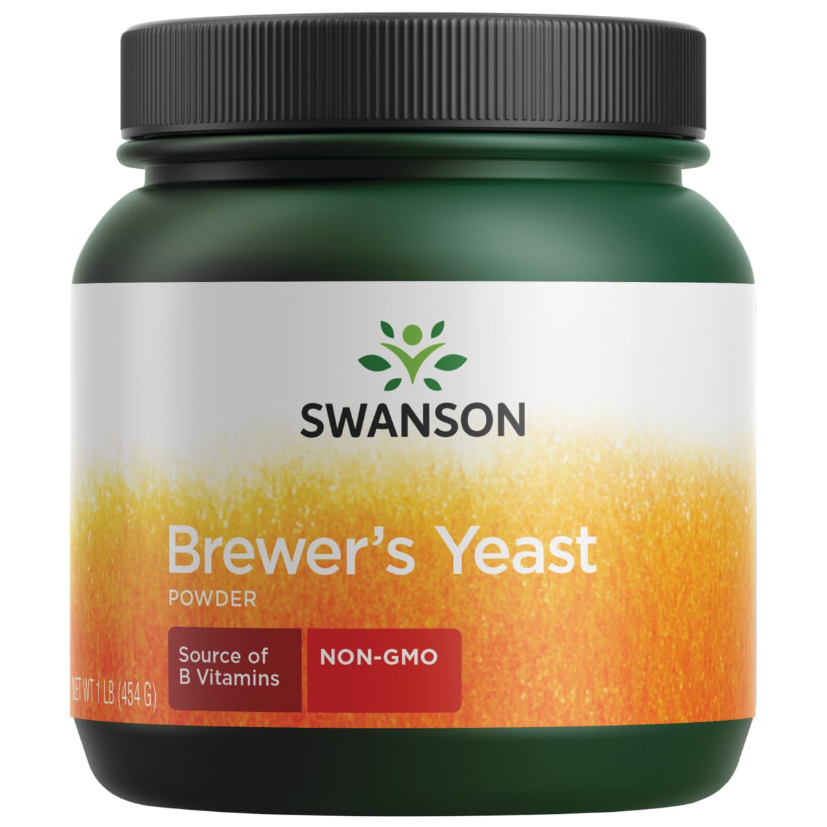 Swanson Brewer's Yeast Powder bottle showing non-GMO nutrition and B-complex support.