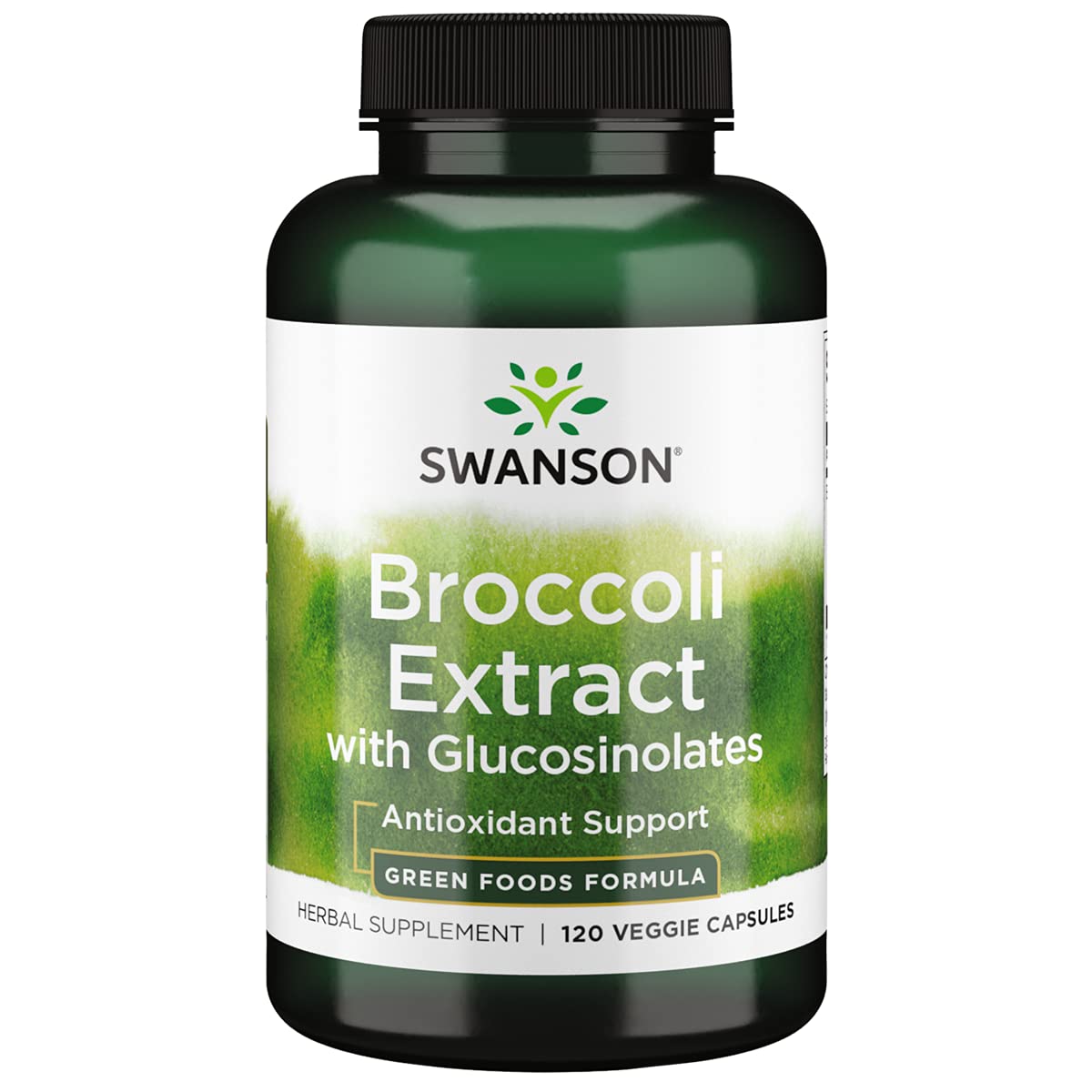 Swanson broccoli glucosinolates bottle highlights plant-based nutrition for daily wellness.