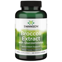 Swanson broccoli glucosinolates bottle highlights plant-based nutrition for daily wellness.
