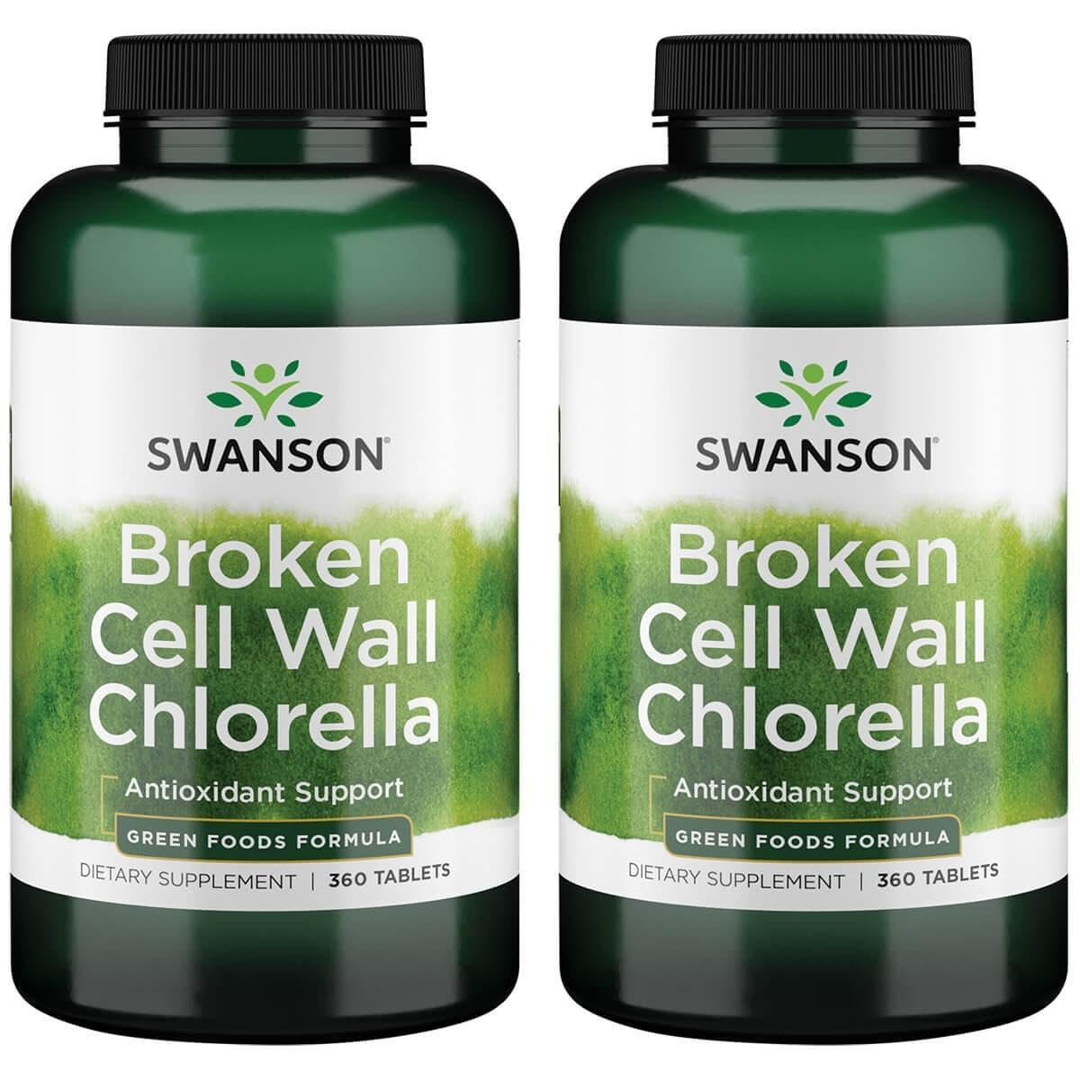 Swanson Broken Cell Wall Chlorella 500 mg bottle with 360 tablets for daily supplementation.