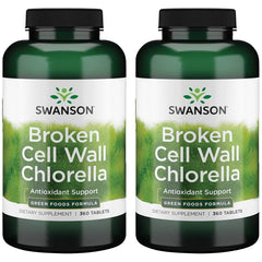 Swanson Broken Cell Wall Chlorella 500 mg bottle with 360 tablets for daily supplementation.