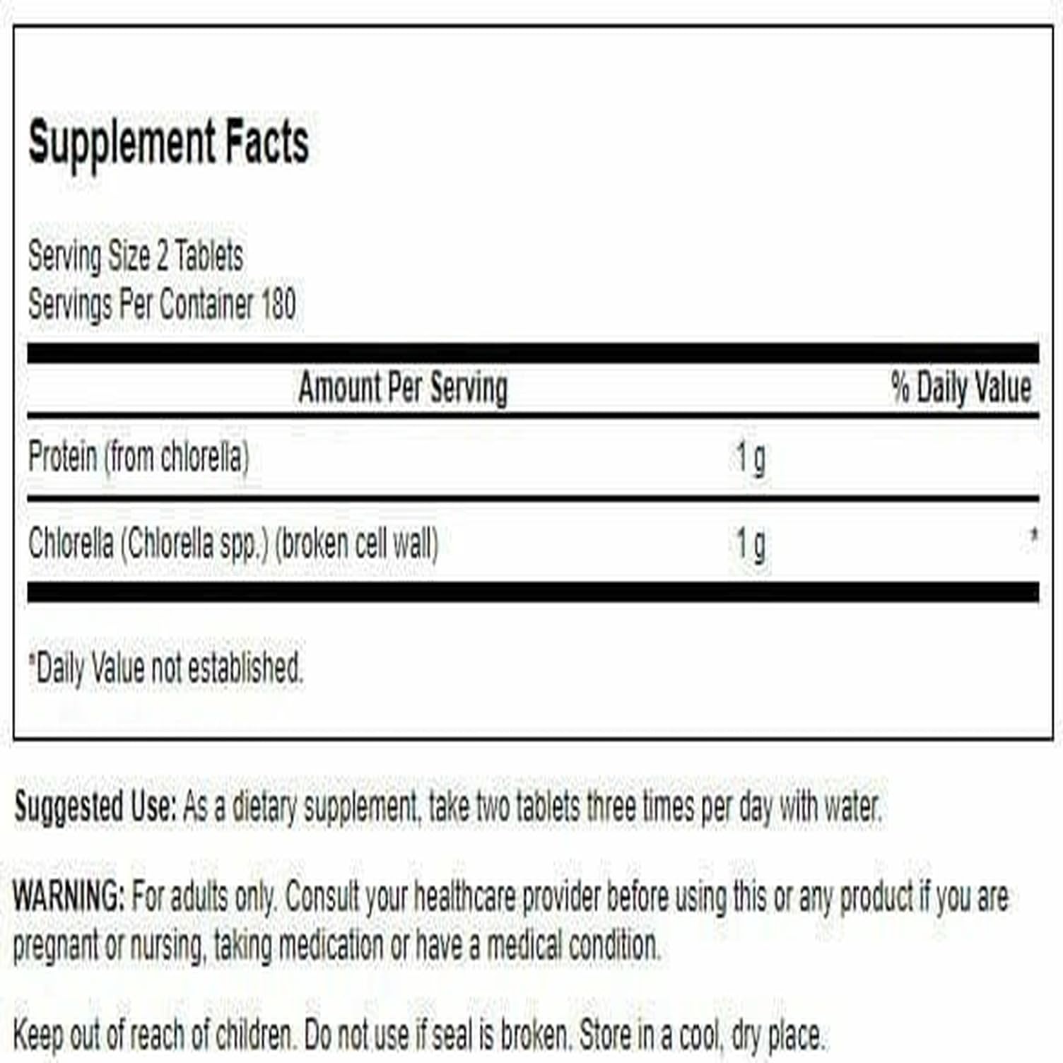 Swanson broken cell wall chlorella label closeup highlighting science-backed formulation.