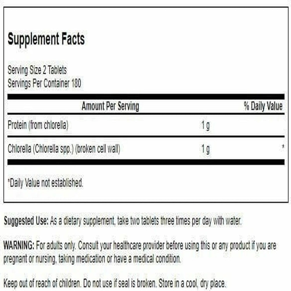Swanson broken cell wall chlorella label closeup highlighting science-backed formulation.