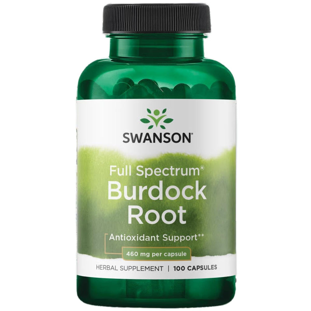 Swanson Burdock Root Kidney & Liver Support bottle with capsules for detox support.