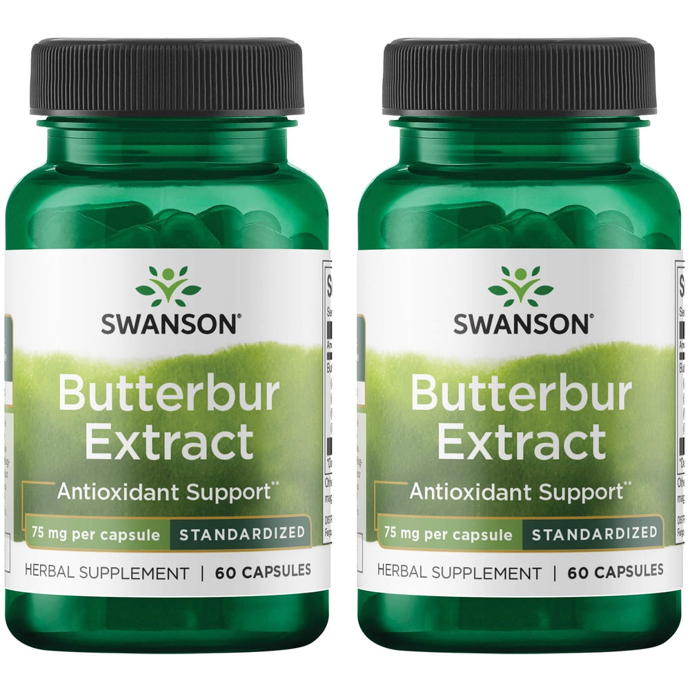 Swanson Butterbur Extract bottle with 75 mg per serving, potential support for seasonal comfort.