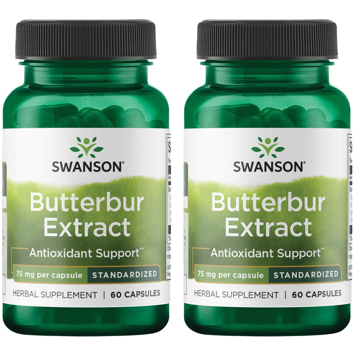 Swanson Butterbur Extract bottle with 75 mg per serving, potential support for seasonal comfort.